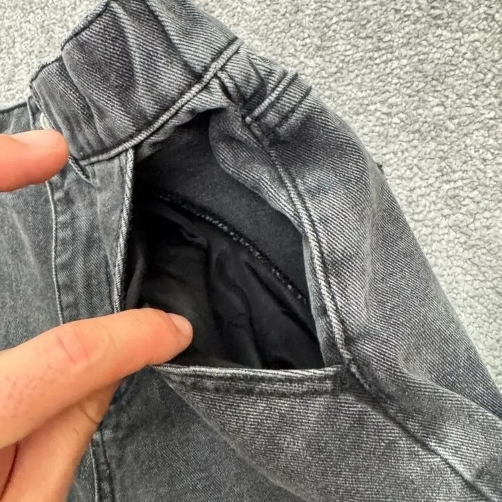 Adika Cargo Jogger Denim Jeans Womens Large Faded Black Acid Wash High Rise Y2K